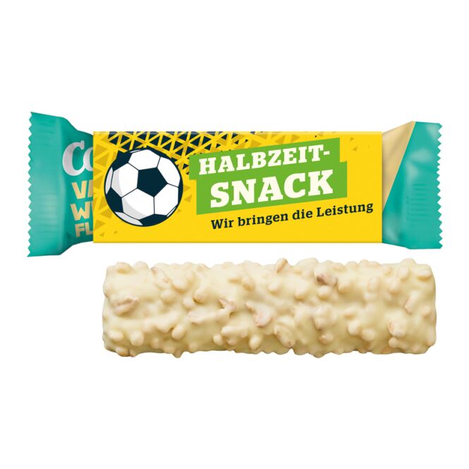 Werbeartikel Corny Proteinriegel Crunchy – crunchy – mit individuell bedrucktem Werbeschuber als Firmengeschenk für Geschäftspartner