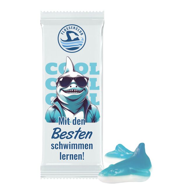 Streuartikel Trolli Fruchtgummi 1er Hai – weiss – mit Logo bedruckt als Give-away für potenzielle Kunden auf Messen und Events ideal