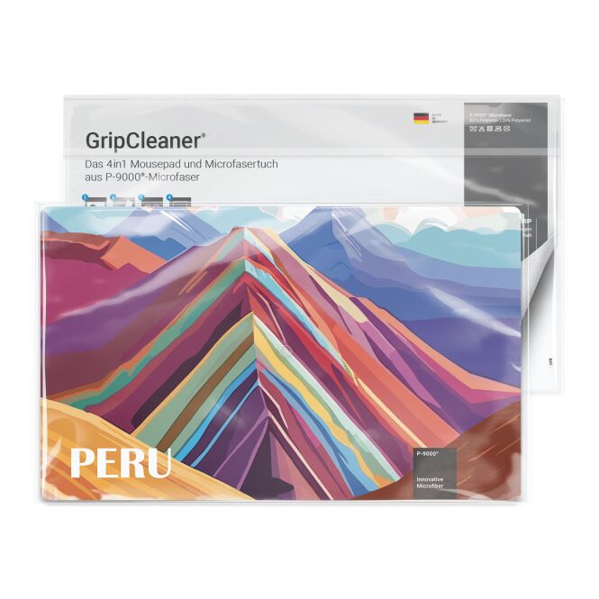 Streuartikel GripCleaner 4in1 Mousepad – bunt – mit Logo bedruckt für IT-Messen als effizienter Alltagsbegleiter aus P-9000-Microfaser