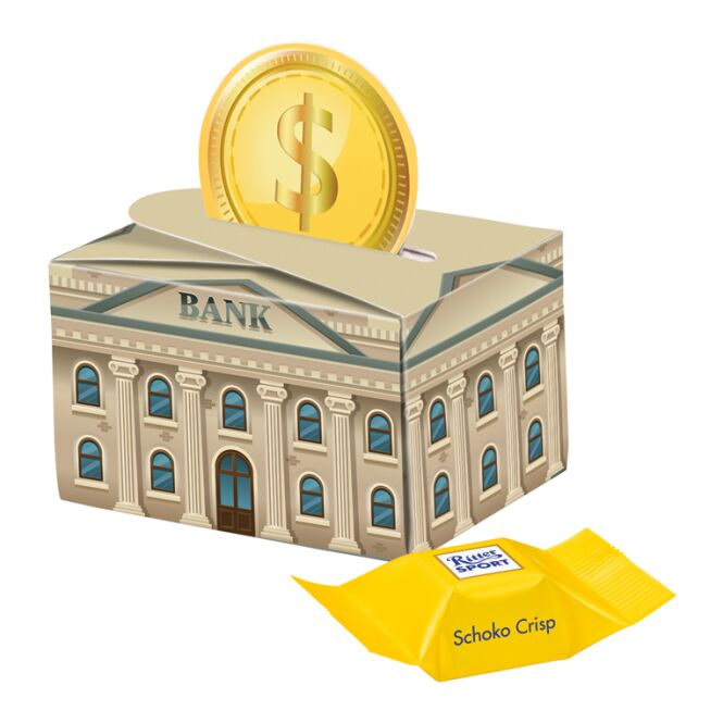 Streuartikel Geschenkbox Mini rund – süße schokolade – mit individueller Banderole für messen und events an potenzielle kunden und partner