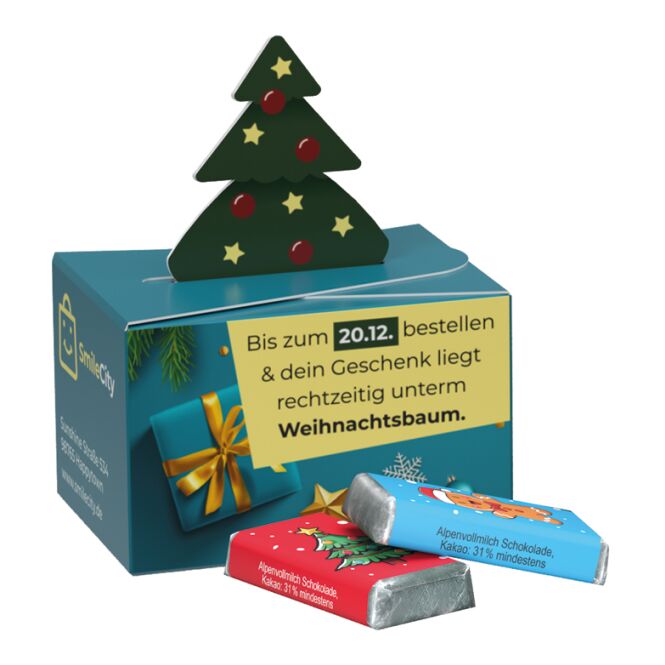 Firmengeschenk Lindt Schokolade Geschenkbox Mini – weihnachten – mit bedrucktem Etikett als Weihnachtsgeschenk für Kunden und Partner