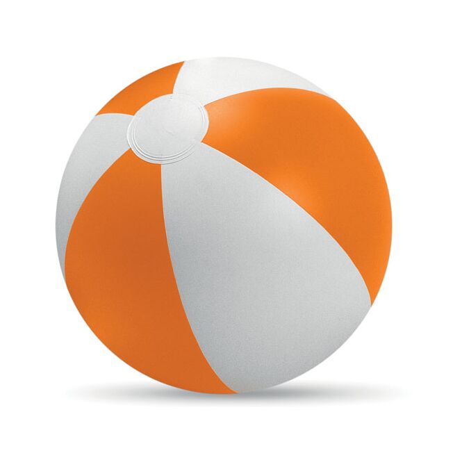 Werbeartikel aufblasbarer Wasserball mit farbigen Streifen – orange – mit Logo bedruckt für Strand-Promotions