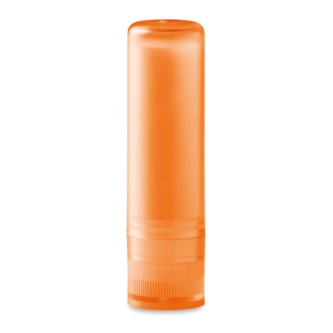 Mitarbeitergeschenk Lippenpflege – transparent orange – mit Logo bedruckt, LSF15, schützende Lippenpflege für Winter-Promotion