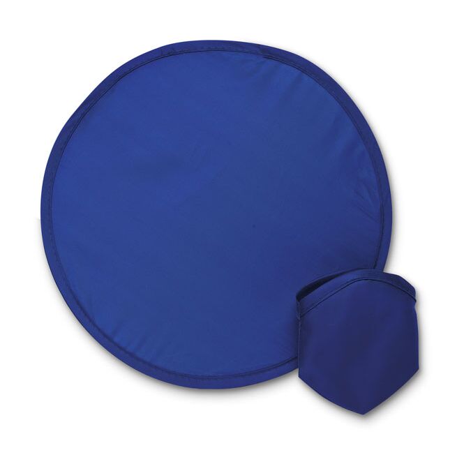 Werbeartikel Frisbee aus Polyester – blau – mit Logo bedruckt als Sommer-Giveaway für Outdoor-Events