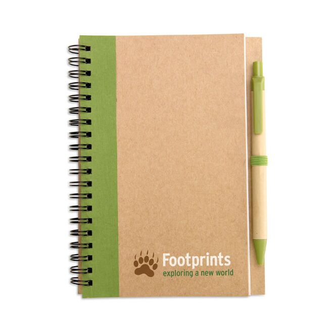 Firmengeschenk Notizbuch Recycelter Notizblock – limette – mit individuellem Werbedruck 70 Seiten recyceltes Papier nachhaltiges Journal