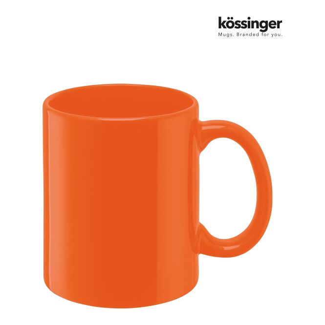 Werbeartikel Keramik-Kaffeebecher Kössinger Carina – orange – mit Logodruck 300 ml für die Büroküche
