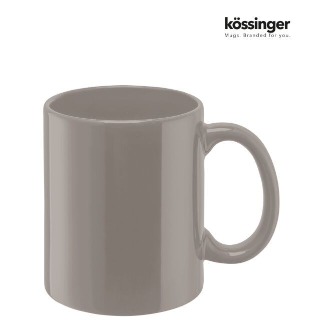 Firmengeschenk Keramiktasse Kössinger Carina – grau – mit Logodruck 300 ml für die Büroküche