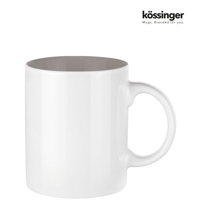 Firmengeschenk Kaffeebecher Kössinger Carina – weiss-grau – mit Logodruck für die Büroküche