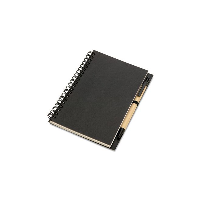 Firmengeschenk Notizbuch Recycelt – schwarz – mit individuellem Werbedruck 70 Seiten 100% Recycling-Papier nachhaltiges Journal