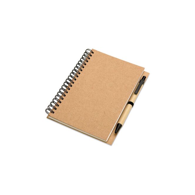 Firmengeschenk Notizbuch Recycelt – beige – mit Logodruck 70 Blatt mit Bio-Kugelschreiber blaues nachhaltiges Journal für CSR