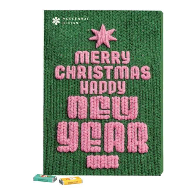 Firmengeschenk Adventskalender Marken – bunt – mit Logo bedruckt aus recycelbarem Material für Messen & Events