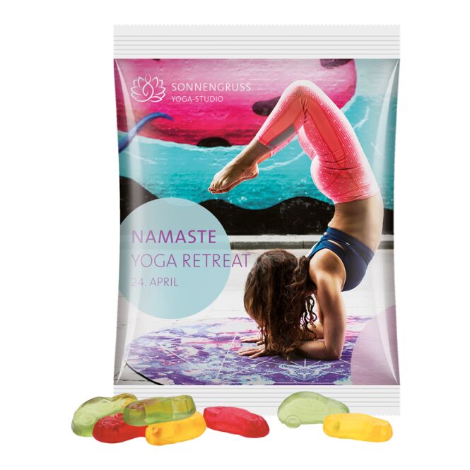 Werbeartikel Fruchtgummi Trolli – weiss – mit Logo bedruckt 50g klimaneutrale Süsswaren idealer Streuartikel für Messen & Events