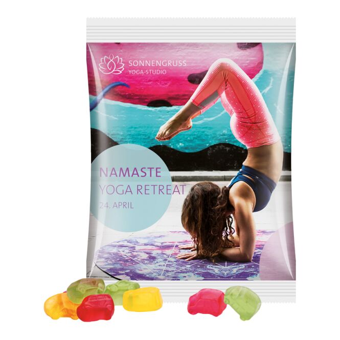 Werbeartikel Fruchtgummi Trolli – weiss – mit Logo bedruckt 50g klimaneutrales Naschwerk idealer Streuartikel für Messen