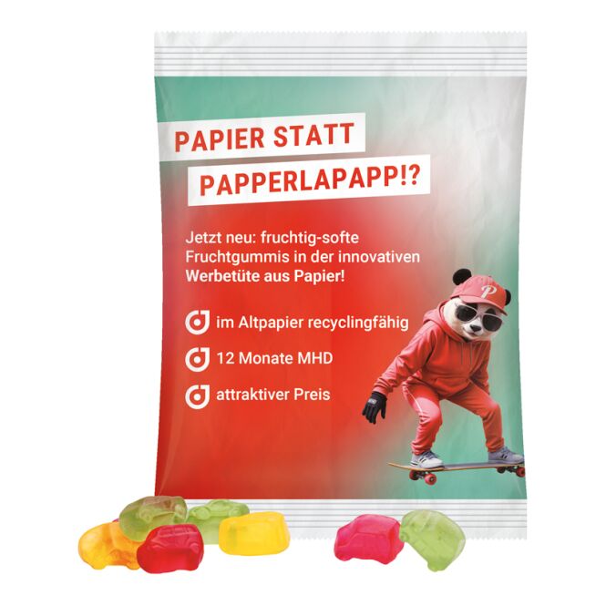 Mitarbeitergeschenk Fruchtgummi Trolli – weiss – mit Logo bedruckt 50g klimaneutrale Süßigkeiten ideal für Messen & Events
