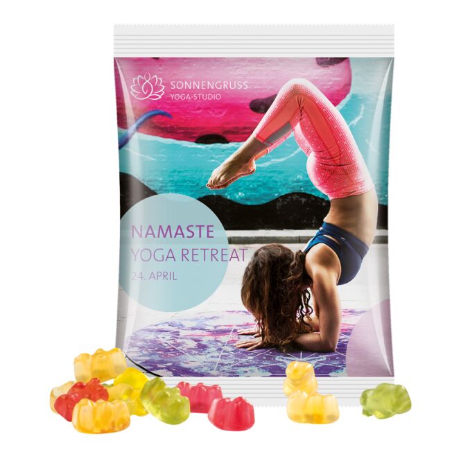 Werbeartikel Fruchtgummi Trolli – weiss – mit Logo bedruckt 50g klimaneutrale Süssware für Messen & Events