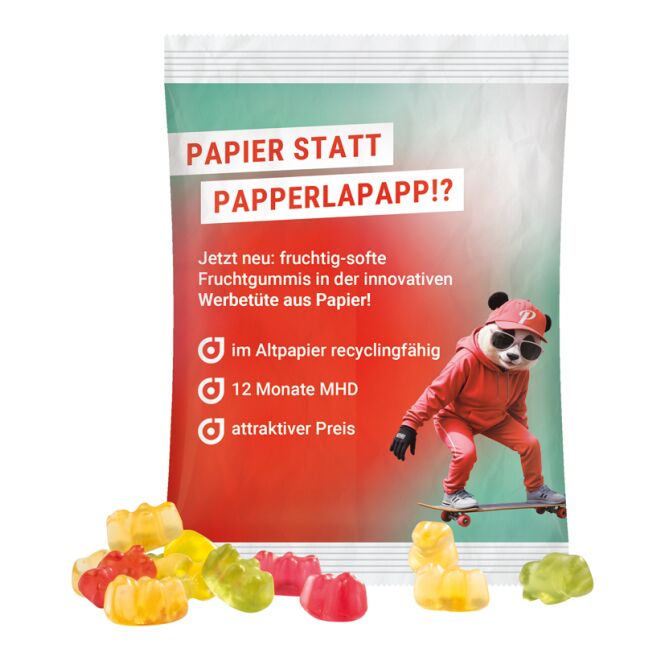 Werbeartikel Fruchtgummi Trolli Maxitüte – weiss – mit Logo bedruckt, 50g klimaneutral, idealer Streuartikel für Messen & Events