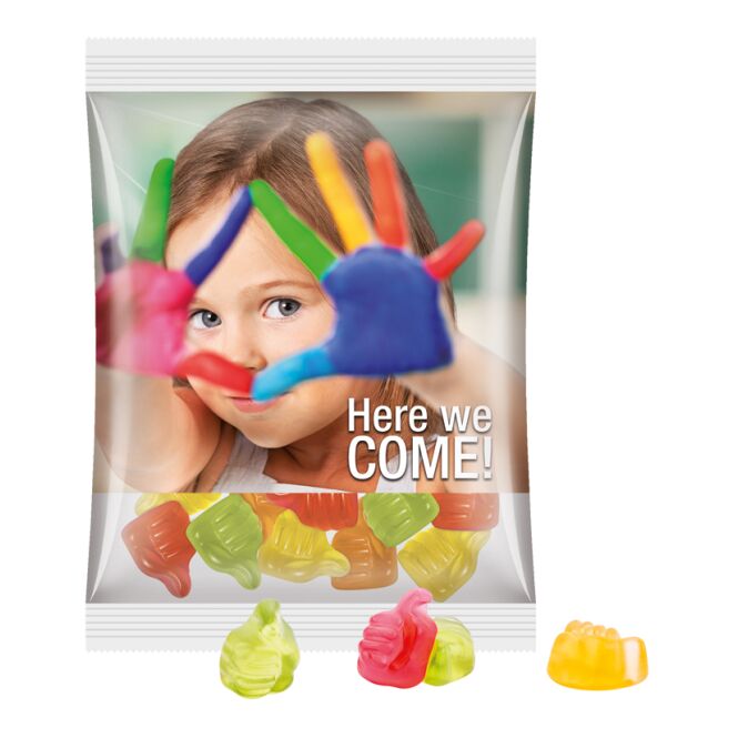 Werbeartikel Fruchtgummi Trolli Maxitüte – transparent – mit Logo bedruckt 50g bunte Süßwaren ideal für Messen & Events