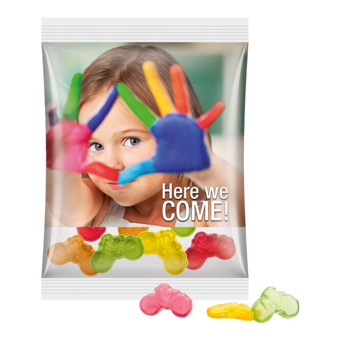 Streuartikel Fruchtgummi Trolli Maxitüte – transparent – mit Logo bedruckt, 50g, klimaneutraler Süßwaren-Mix für Messen