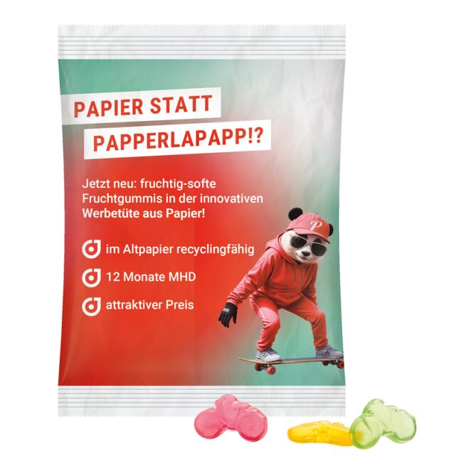 Werbeartikel Fruchtgummi Trolli Maxitüte – weiss – mit Logo bedruckt, 50g, bunte Süßwaren für Messen & Events