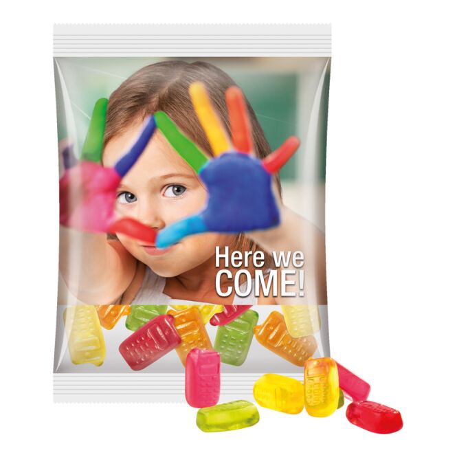 Werbeartikel Fruchtgummi Trolli Maxitüte – transparent – mit Logo bedruckt 50g als leckeres Fruchtgummi für Messen & Events