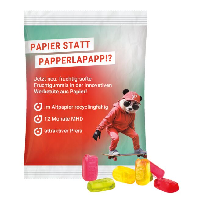 Werbeartikel Fruchtgummi Trolli – weiss – mit Logo bedruckt 50g klimaneutrale Süsswaren für Messen & Events