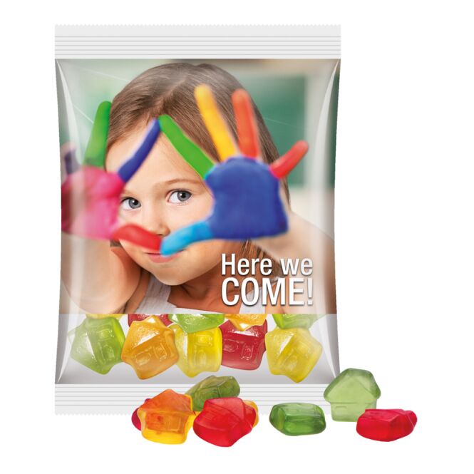 Werbeartikel Fruchtgummi Trolli Maxitüte – transparent – mit Logo bedruckt 50g als leckeres Fruchtgummi-Präsent für Messen