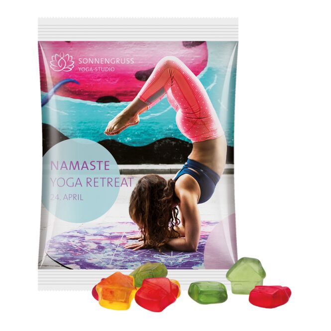 Mitarbeitergeschenk Fruchtgummi Trolli Maxitüte – weiss – mit Logo bedruckt 50g klimaneutrales Werbemittel für Messen & Events