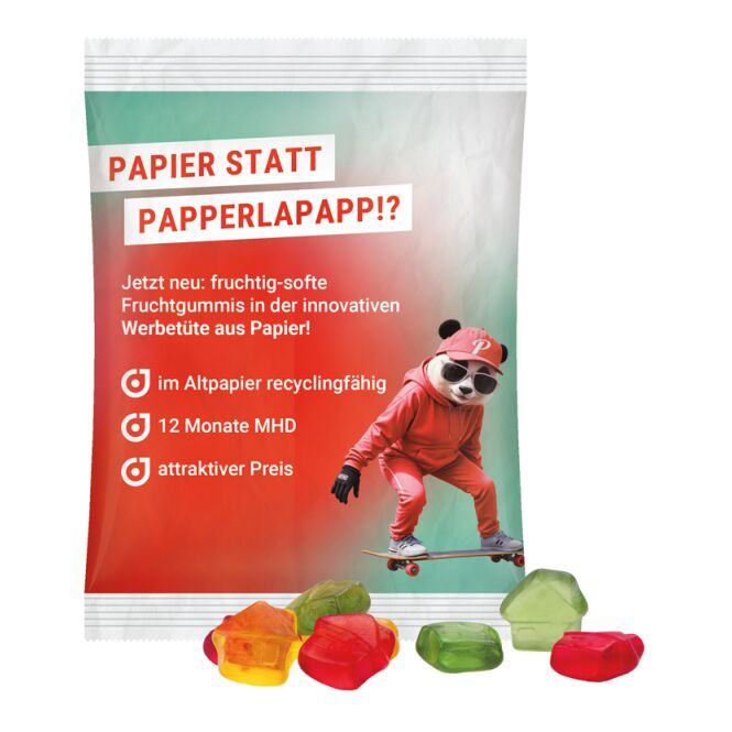 Werbeartikel Fruchtgummi Trolli – weiss – mit Logo bedruckt 50g klimaneutrales Naschwerk für Messen & Events