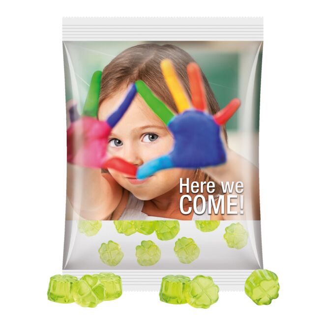 Streuartikel Fruchtgummi Trolli – transparent – mit Logo bedruckt 50g Naschwerk idealer Streuartikel für Messen & Events