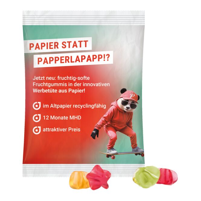 Werbeartikel Fruchtgummi Trolli Maxitüte – weiss – mit Logo bedruckt, 50g, bunte Leckereien für Messen & Events