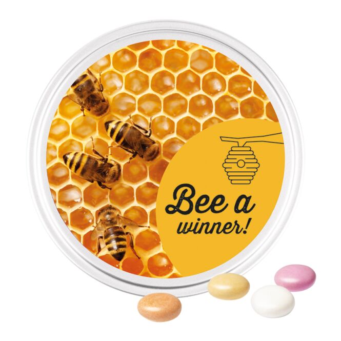 Streuartikel nearBees Honig-Bonbons Midi Dose – honig – mit individuellem Etikett 50g als Werbemittel für Kunden und Mitarbeiter auf Messen