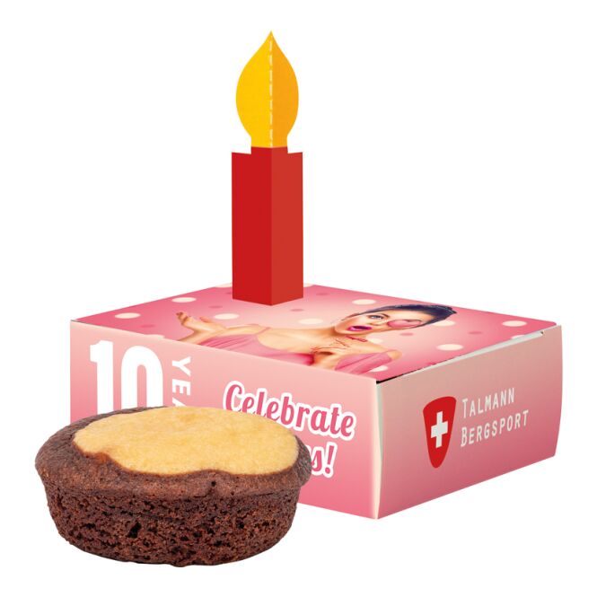 Werbeartikel Bahlsen Minikuchen in Gratulationsbox – weiss – mit Logo bedruckt 27,5 g als Firmengeschenk für Geschäftspartner und Mitarbeiter