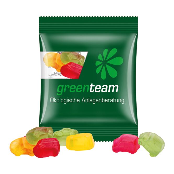 Streuartikel Trolli Fruchtgummi Minitüte – bunt gemischt – mit individuellem Etikett 15 g als Werbemittel für Messen und Veranstaltungen