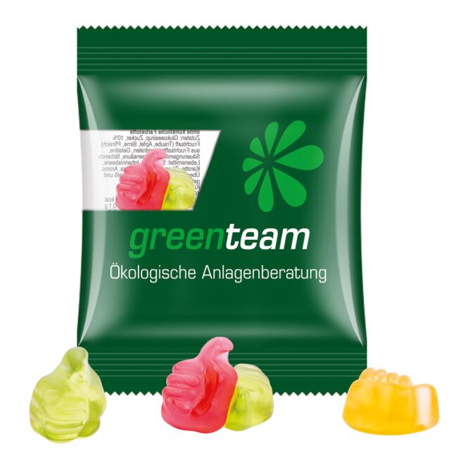 Streuartikel Trolli Fruchtgummi Minitüte – bunte fruchtsaft-mischung – mit individuellem Etikett 15 g als Werbemittel für Messen und Events