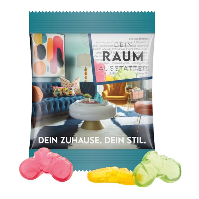 Streuartikel Trolli Fruchtgummi Minitüte – bunte fruchtsaftgummibärchen – mit individueller Banderole 15 g für Messen und Veranstaltungen