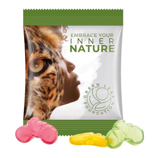 Streuartikel Trolli Fruchtgummi Minitüte – bunte fruchtsaft-mischung – mit individueller Banderole 15g für Messen und Firmenevents