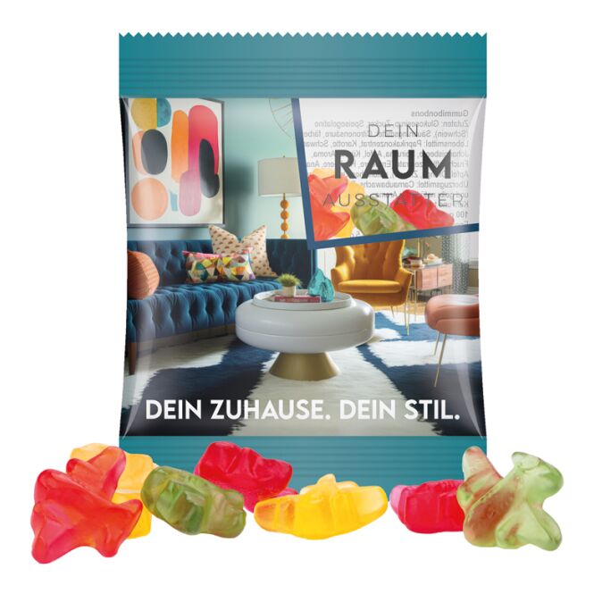 Streuartikel Trolli Fruchtgummi – fruchtige mischung – mit individuellem Etikett 15 g ideal als Werbemittel für Messen und Firmenevents