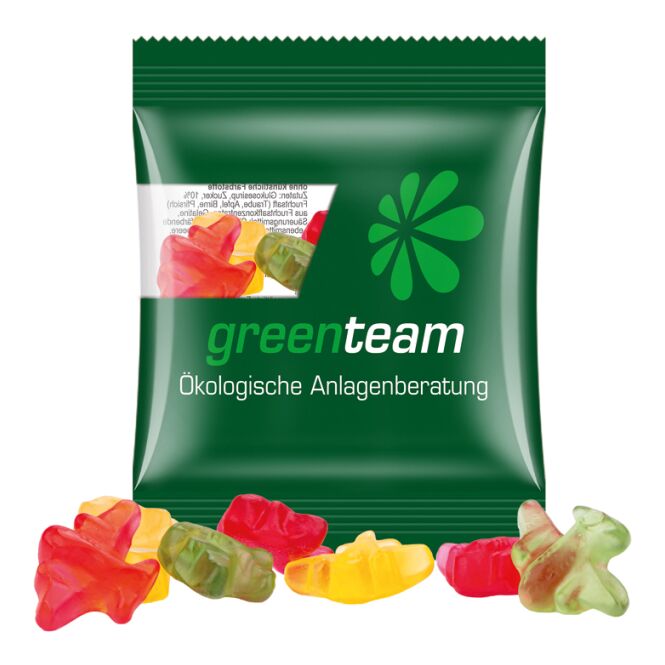 Streuartikel Trolli Fruchtgummi Minitüte – bunte fruchtsaftgummibärchen – mit individuellem Etikett 15 g als Werbemittel für Messen und Events