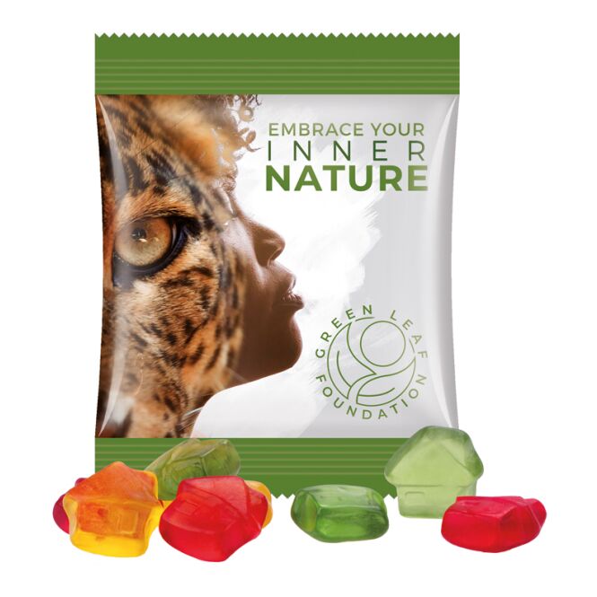 Streuartikel Trolli Fruchtgummi Minitüte – bunt gemischt – mit individueller Banderole 15 g für Messen und Events an potenzielle Kunden