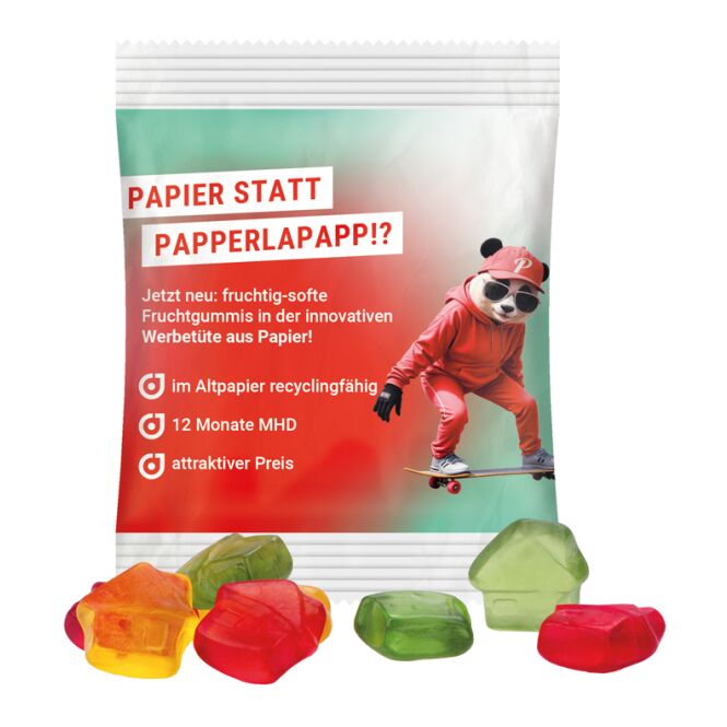 Streuartikel Trolli Fruchtgummis Standardformen – bunt gemischt – mit individueller Banderole 15 g für Messen und Events an Kunden