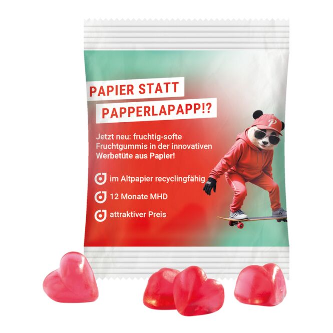 Streuartikel Trolli Fruchtgummi Minitüte – bunt gemischt – mit individuell bedrucktem Etikett 15 g als Werbemittel auf Messen und Events