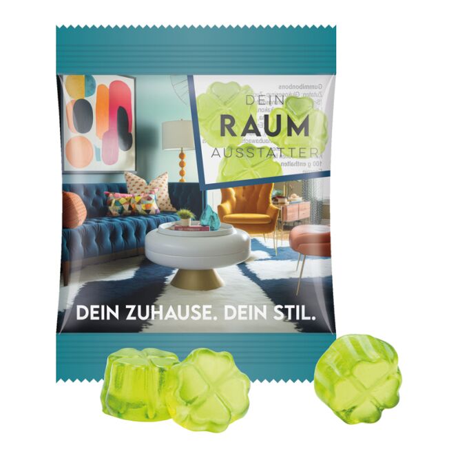 Streuartikel Trolli Fruchtgummi Minitüte – fruchtsaftbärchen – mit individuellem Etikett 15 g für Messen und Events an potenzielle Kunden
