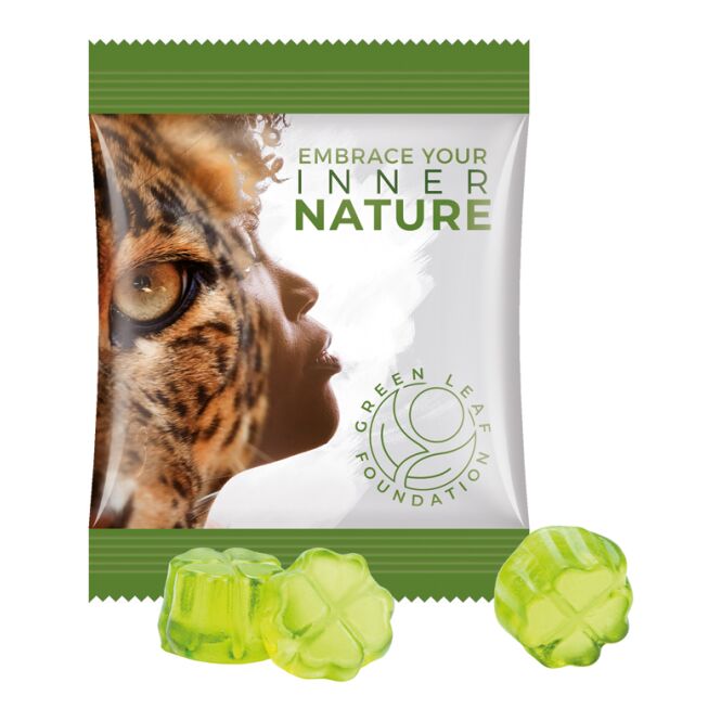 Streuartikel Trolli Fruchtgummi Minitüte – bunt gemischt – mit individuell bedrucktem Etikett 15 g für Messen und Events an Kunden