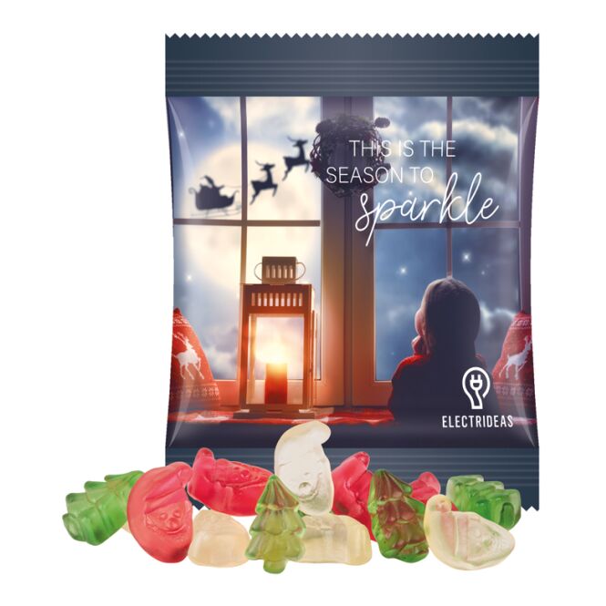 Streuartikel Trolli Fruchtgummi Minitüte – weihnachtsmischung – mit bedrucktem Etikett 10 g als Weihnachtsgeschenk für Kunden und Partner