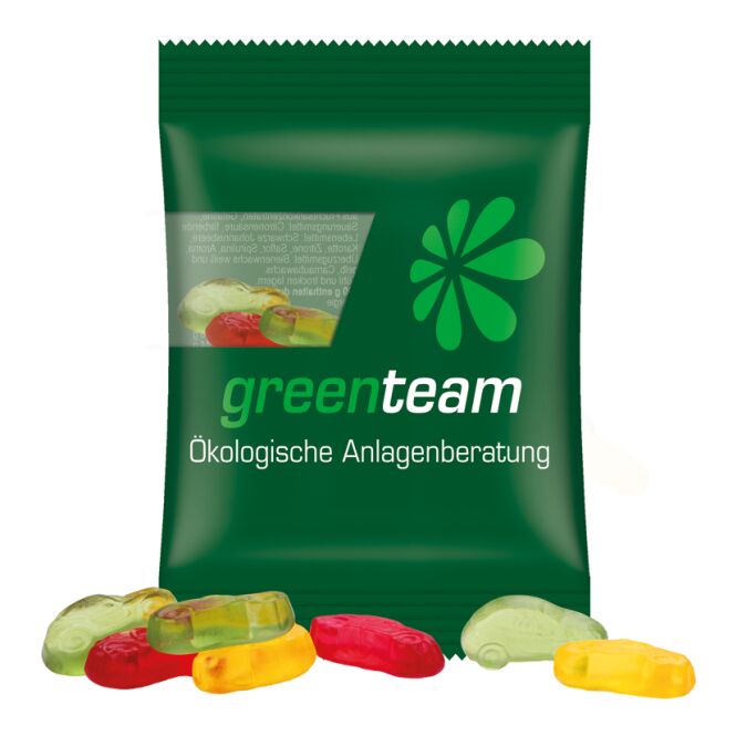 Werbeartikel Trolli Fruchtgummi Standardformen – transparent – mit Logo bedruckt 15 g für Messen und Events an potenzielle Kunden