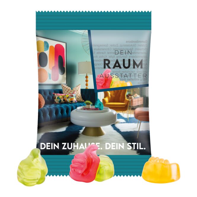Werbeartikel Trolli Fruchtgummi – standardformen – mit individuellem Etikett 15 g für Messen und Events für potenzielle Geschäftskunden