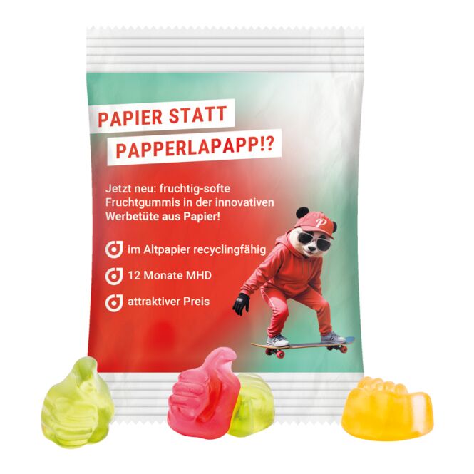 Streuartikel Trolli Fruchtgummi Standardformen – weiss – mit individueller Banderole 15 g für Messen und Events an potenzielle Kunden