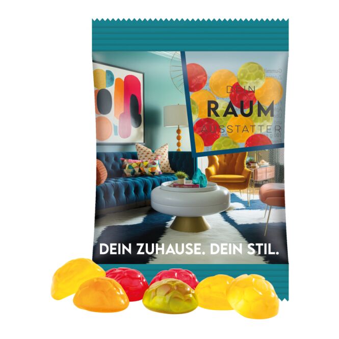 Werbeartikel Trolli Fruchtgummi Standardformen – transparent – mit Logo bedruckt 15 g für Messen und Events für potenzielle Kunden