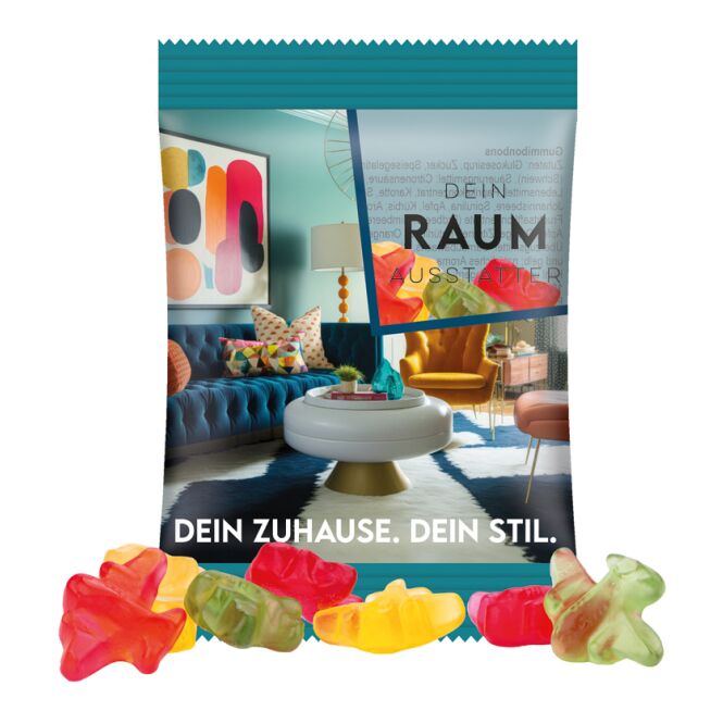 Werbeartikel Trolli Fruchtgummi Standardformen – transparent – mit Logo bedruckt 15 g für Messen und Events an potenzielle Kunden