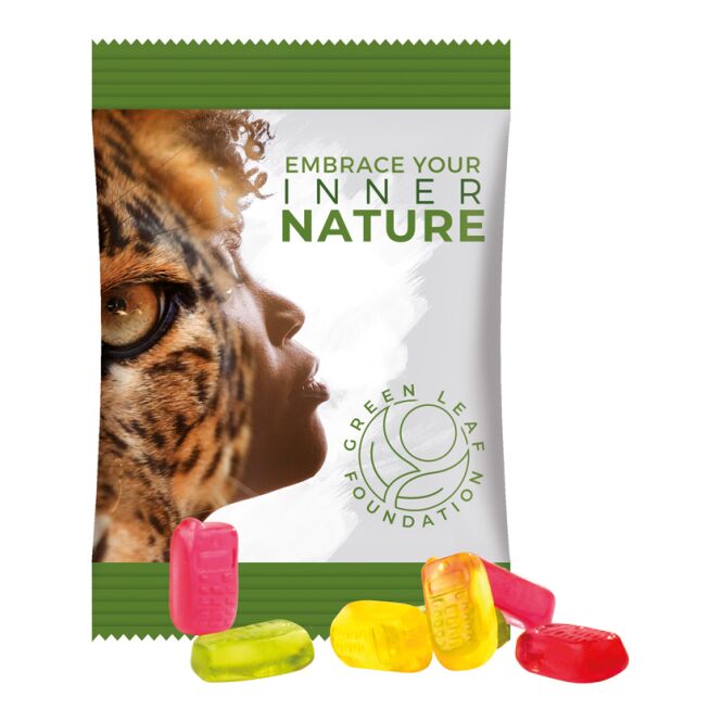 Werbeartikel Trolli Fruchtgummi Standardformen – weiss – mit Logo bedruckt 15 g für Messen und Events für potenzielle Geschäftspartner